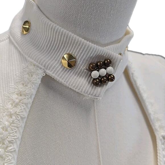 Vtg Joy USA White Ribbed Bodycon Dress Sz M Fringe Beaded Collar Dolly Parton - Picture 5 of 9